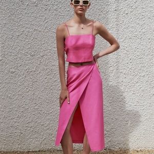 NWT Zara Linen Blend Pareo Skirt Hot Pink